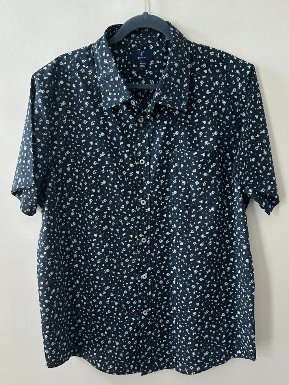 George Blue Floral Pattern Large Men's Short Sleeve Shirt